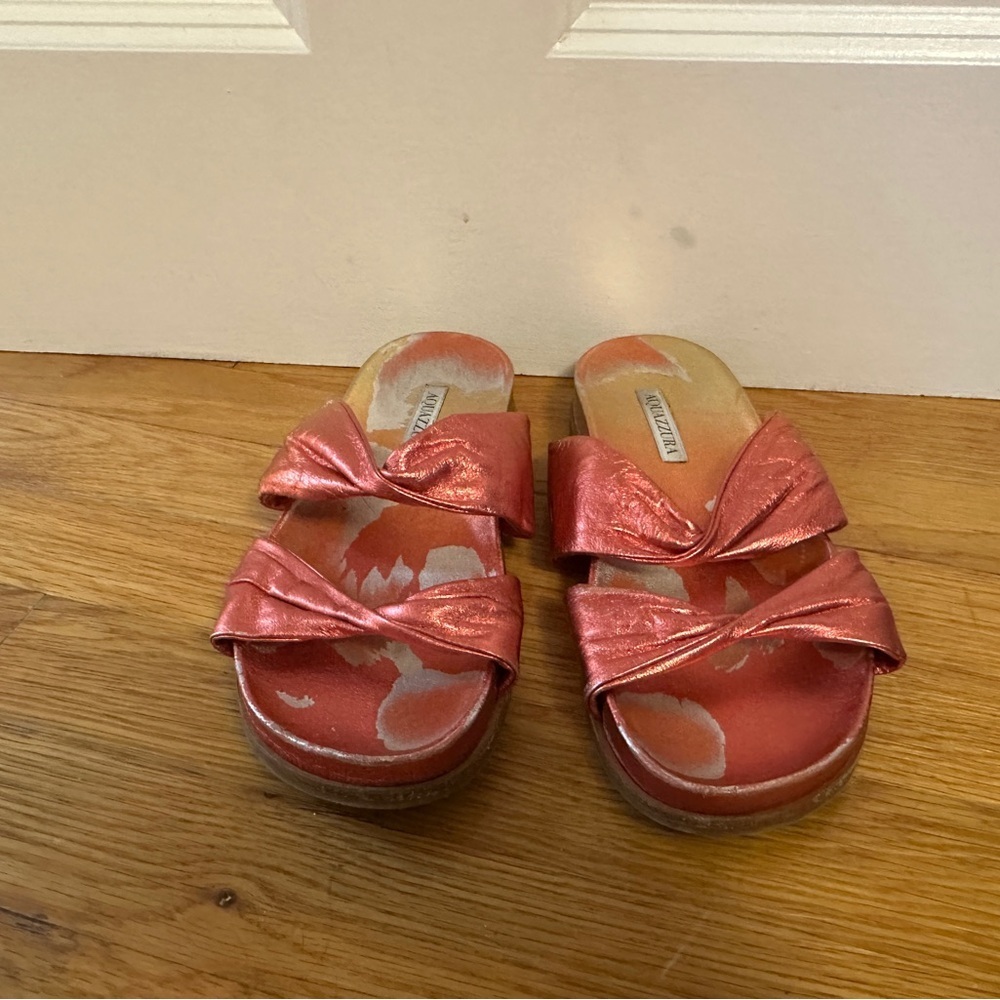 Aquazzura Double Twist Copper Gold Sandal Slides 39